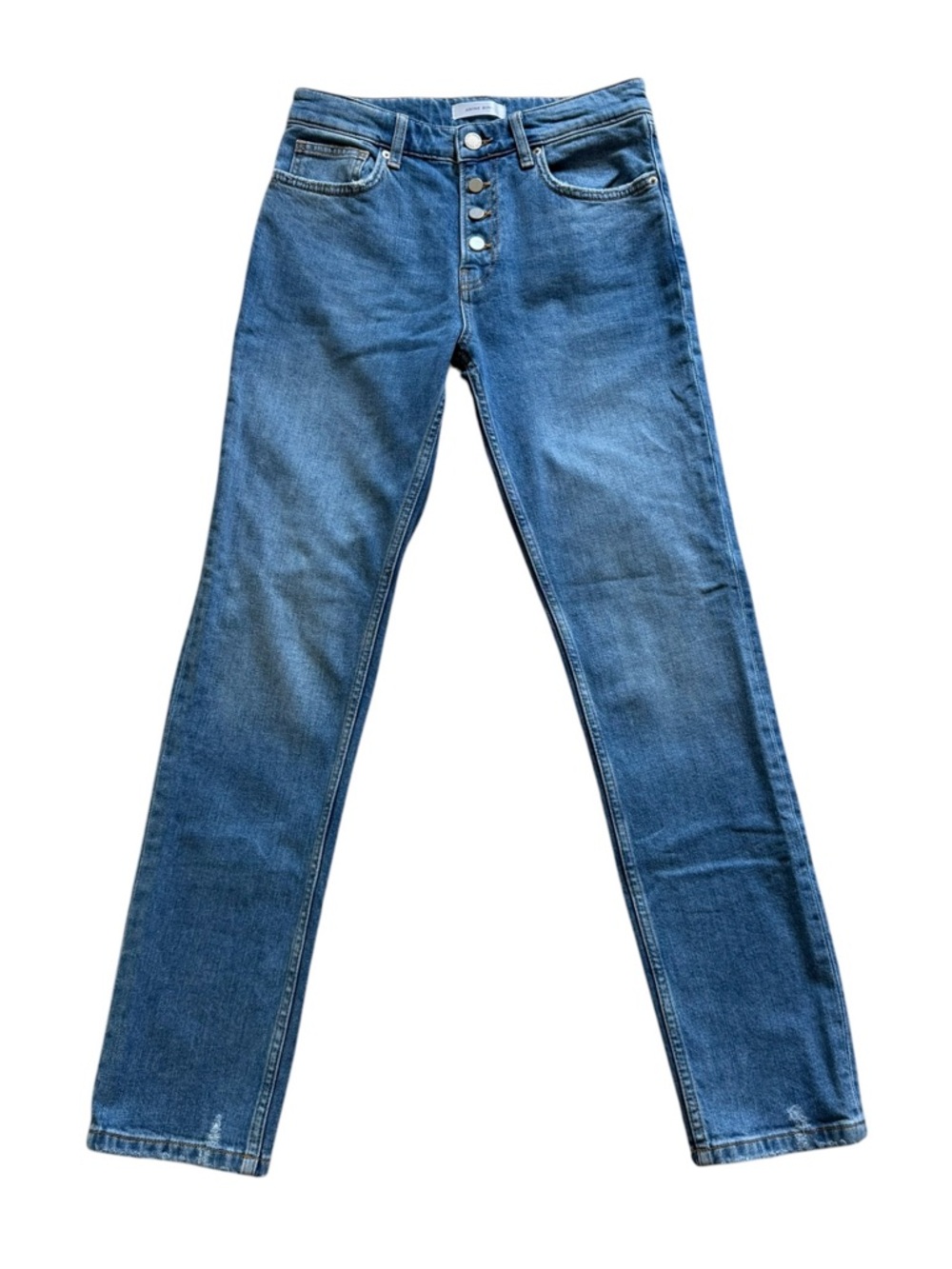 Anine Bing Mid Rise Straight Leg Jeans Womens 26 Blue Button Fly Cotton Stretch